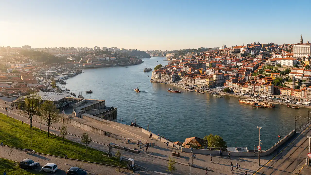 KI-Illustration von Porto und der Luís-I-Brücke von Serra do Pilar