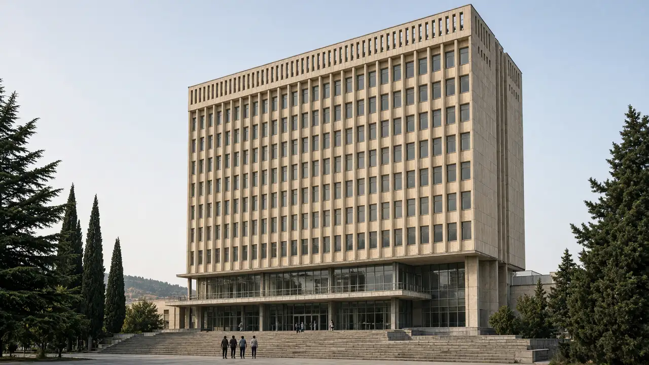 KI-Illustration: Magliwi-Hochhaus der Staatlichen Universität Tiflis