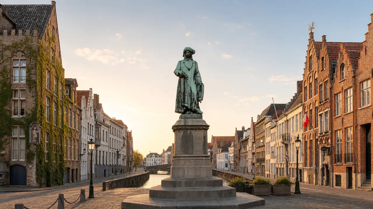 KI-Illustration: Jan-van-Eyck-Platz in Brügge