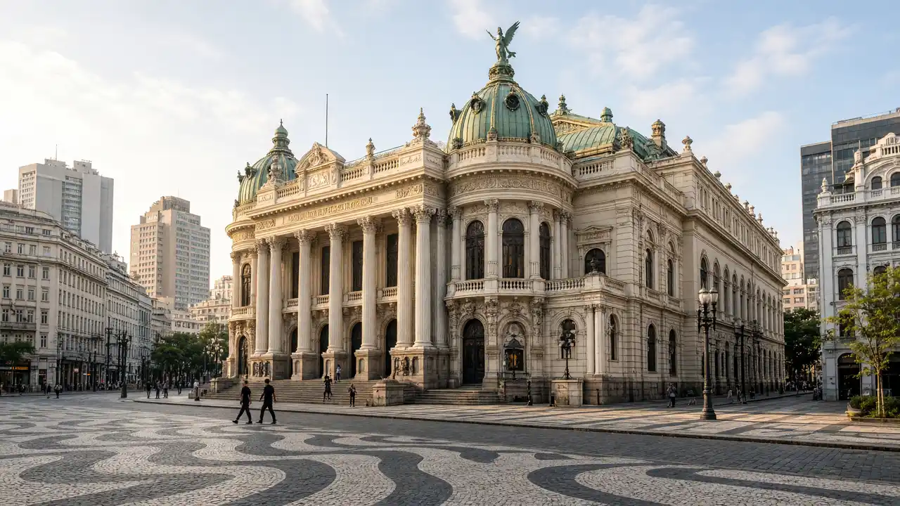KI-Illustration: Theatro Municipal an der Cinelândia in Rio de Janeiro