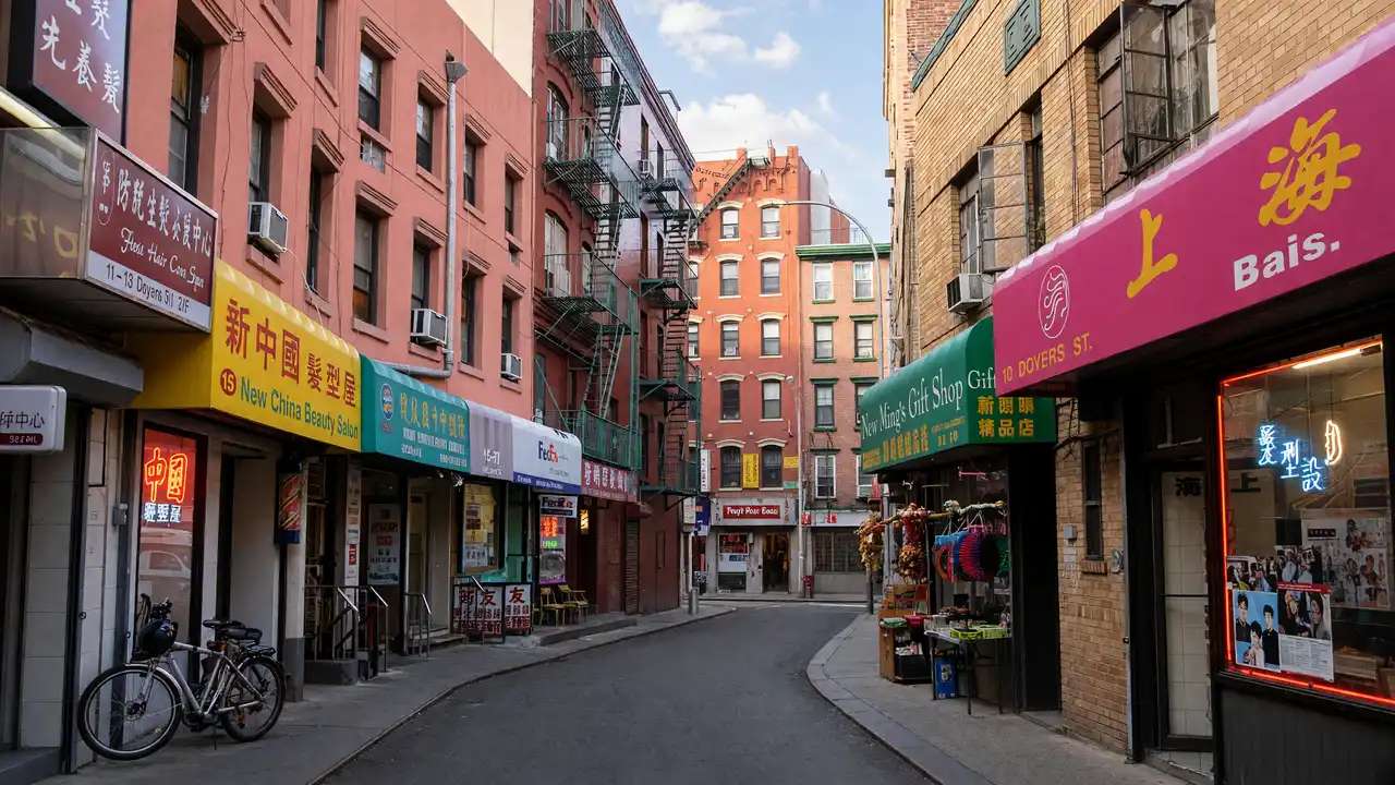 KI-Illustration der Doyers Street in New Yorks Chinatown