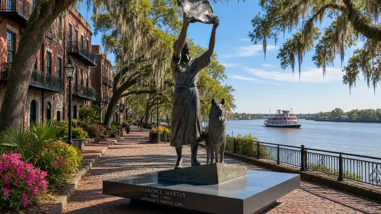 KI-Illustration: Waving-Girl-Denkmal in Savannah