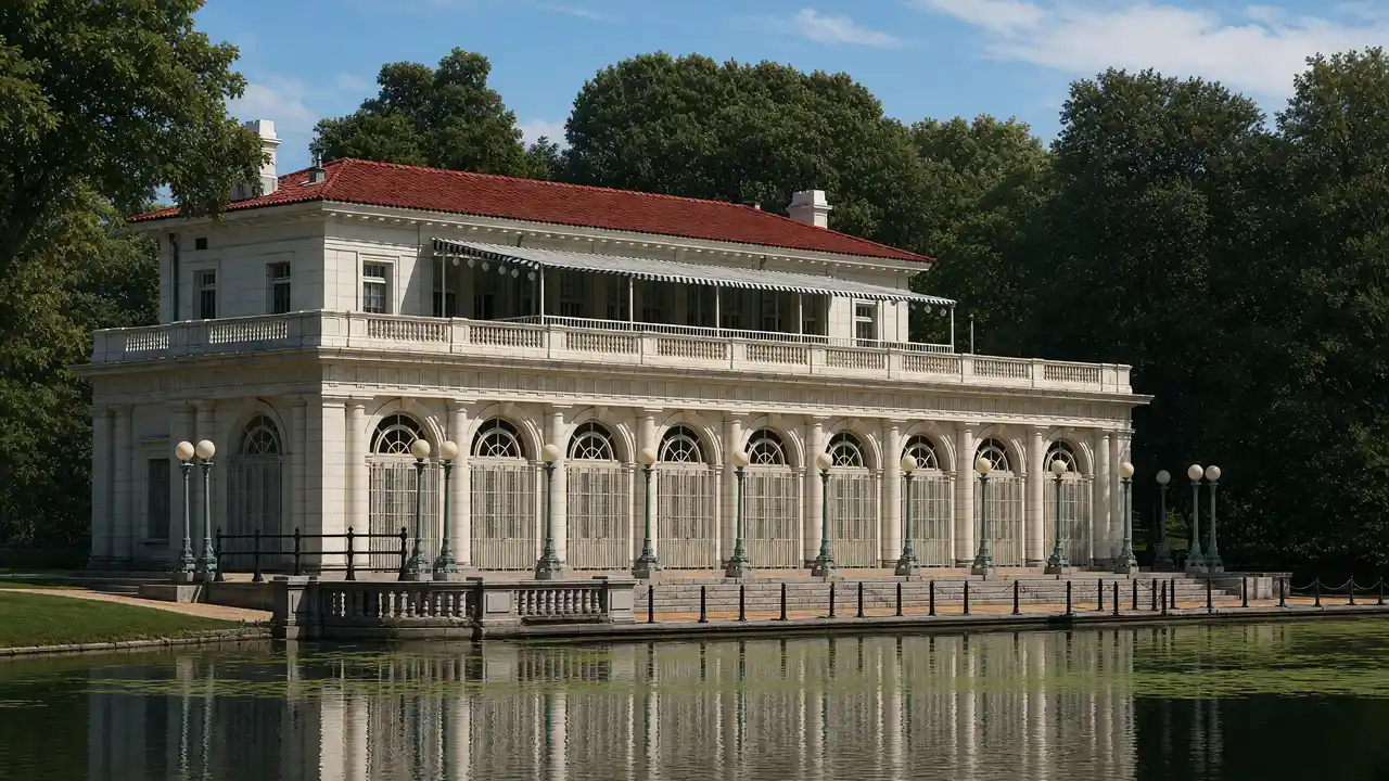 KI-Illustration des Boathouse im Prospect Park