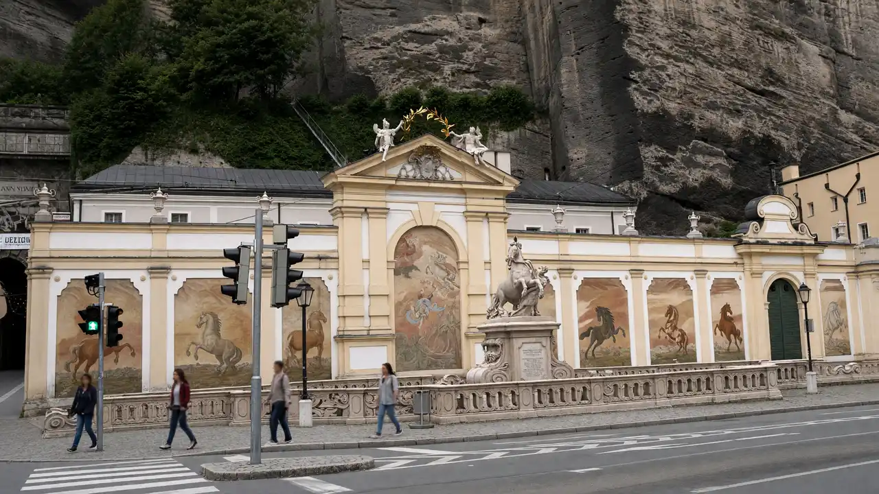 KI-Illustration der Pferdeschwemme in Salzburg