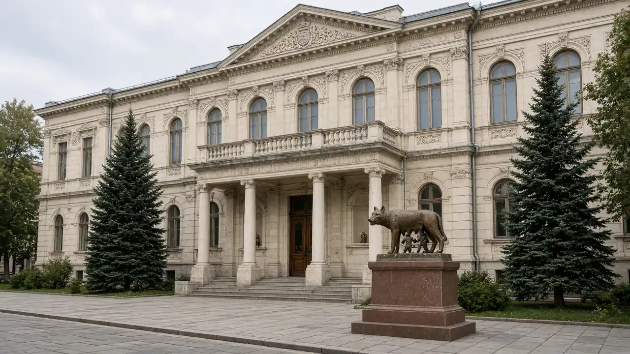 KI-Illustration: Fassade des Nationalmuseums für Geschichte Moldaus in Chișinău