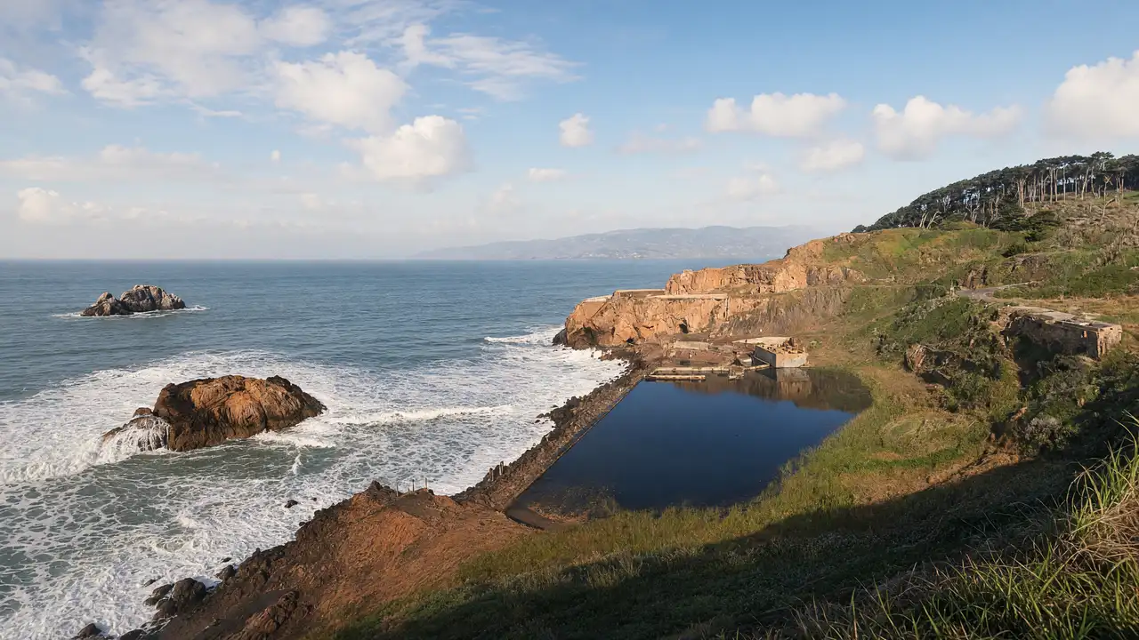 KI-Illustration der Ruinen der Sutro Baths