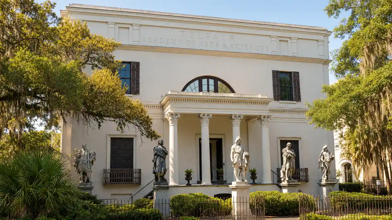 KI-Illustration: Eingang der Telfair Academy in Savannah