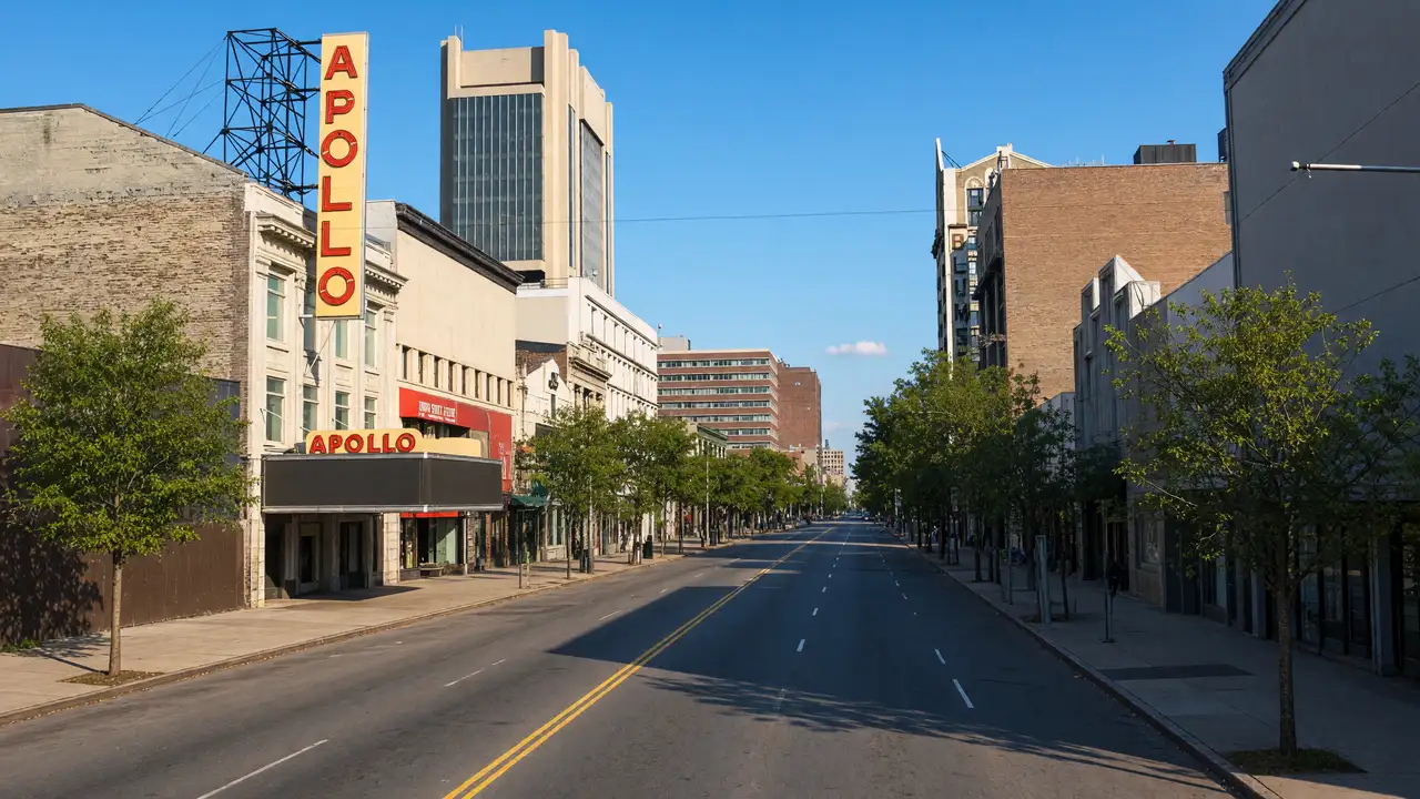 KI-Illustration: Apollo Theater und 125th Street in Harlem