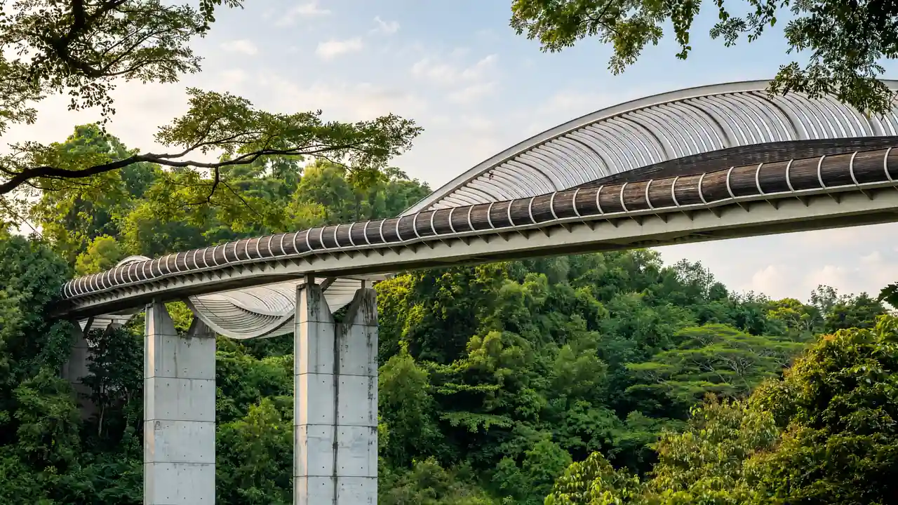 KI-Illustration: Henderson-Waves-Brücke über den Bäumen von Singapur